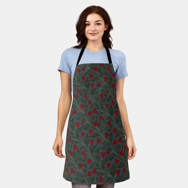 Holly Berries Christmas Apron (Worn)
