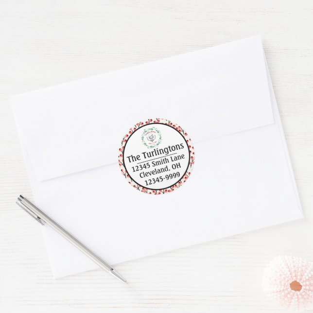 Holly Berries Christmas Blessings Return Address Classic Round Sticker (Envelope)