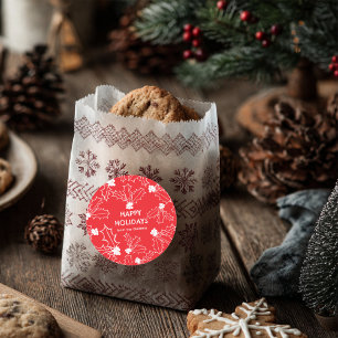 Holly Berries Christmas CUSTOM red white Classic Round Sticker