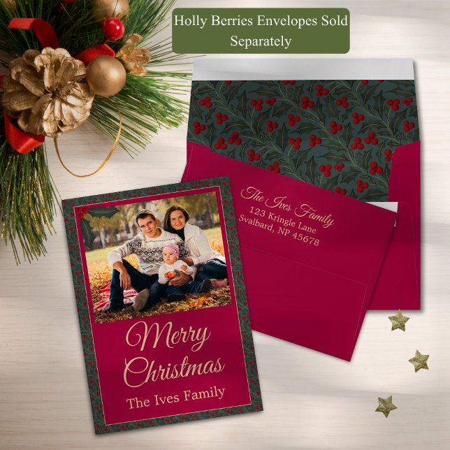 Holly Berries Christmas Holiday Card (Creator Uploaded)