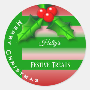 Holly berries Christmas label