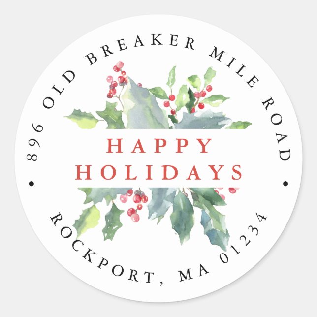 Holly Berries Elegant Return Address Label (Front)