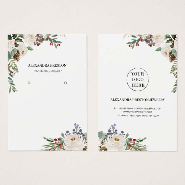 Holly Berries Floral Holiday Earring Display Card (Front & Back)
