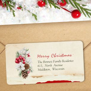 Holly Berries Foliage Pine Cones Return Address Label