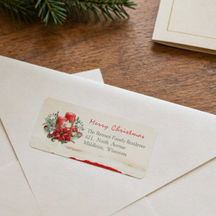 Holly Berries Green Red Poinsettia Return Address Label