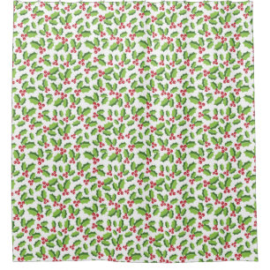 Holly Berries Holly Leaves Mistletoe Holiday Shower Curtain