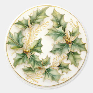 Holly Berries in Gold Classic Round Sticker