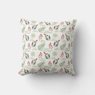 Holly Berries, Leaves, Snowflake Christmas Pattern Cushion