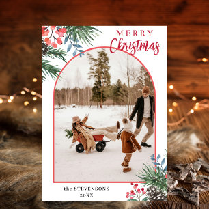 Holly Berries Merry Christmas Chic Arch Photo Holiday Card