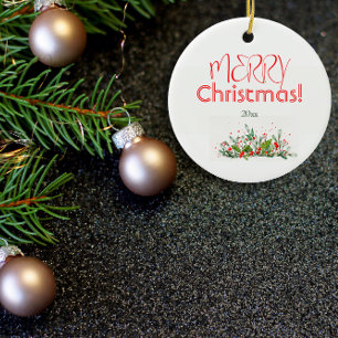 Holly Berries Merry Christmas watercolor Ceramic Tree Decoration