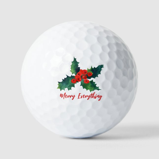 Holly berries Merry Everything Holiday    Golf Balls (Front)