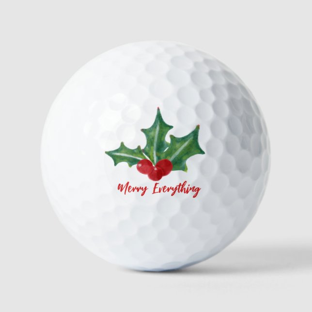 Holly berries Merry Everything Holiday   Golf Balls (Front)