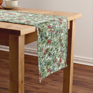 Holly, Berries, Mistletoe, Pine, Pine Cones Long Table Runner