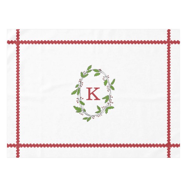 Holly Berries Monogram Holiday Tablecloth (Front (Horizontal))