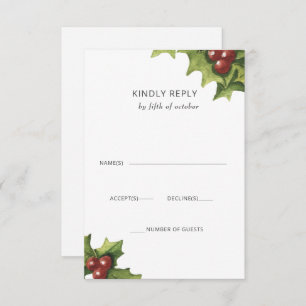 Holly Berries Monogram Winter Wedding RSVP Card