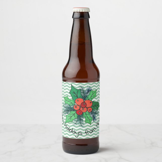 Holly Berries on Chevron Beer Bottle Label (Front)