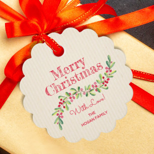 Holly Berries on Ivory Christmas Holiday Scalloped Favour Tags