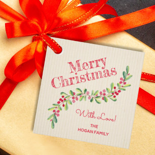 Holly Berries on Ivory Christmas Holiday Square Favour Tags