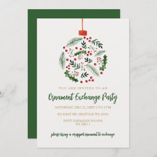 Holly Berries Ornament Exchange Christmas Party Invitation