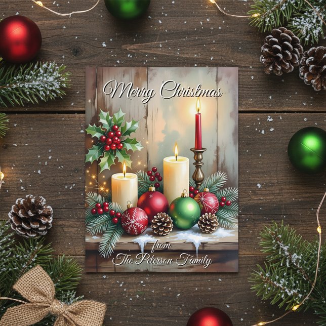  Holly Berries Pine Cones Rustic Christmas Holiday Postcard (Creator Uploaded)