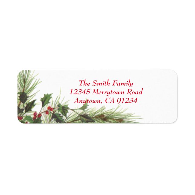 Holly Berries & Pine Custom Return Address Labels (Front)