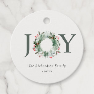 Holly Berries Pine Tree Joy Christmas Wreath Favour Tags