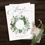 Holly Berries Pine Tree Snow Christmas Wreath Holiday Card<br><div class="desc">If you need any further customisation please feel free to message me on yellowfebstudio@gmail.com.</div>