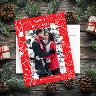 Holly Berries Red Christmas CUSTOM PHOTO Postcard