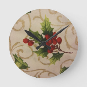Holly Berries Round Clock