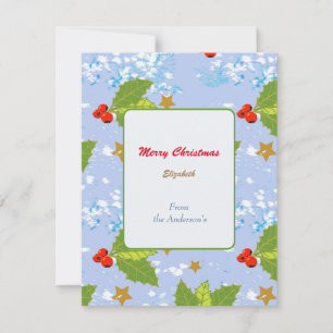 Holly berries snow and stars Merry Christmas Card