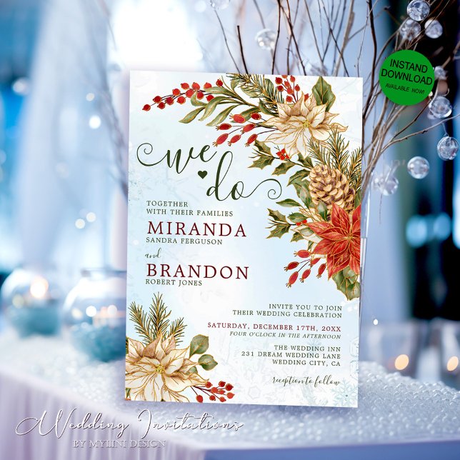 Holly Berries Snowy Christmas Winter Wedding  Invitation (Creator Uploaded)