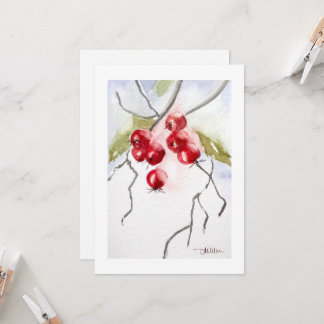 Holly Berries Watercolor Christmas Invitation