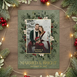 Holly Berries Wine Married Bright Christmas Photo