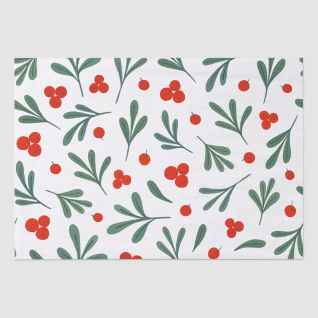 Holly Berries Winter Plant Seamless Pattern Tissue Paper (Front)