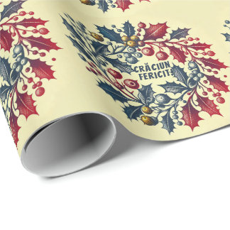 Holly berries wreath Romanian Flag colours Wrapping Paper