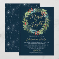 Holly Berries Wreath Winter Blue Christmas Party