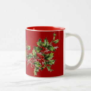 Holly berry 001 Two-Tone coffee mug