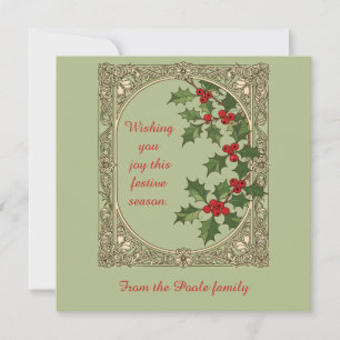Holly Berry Art Nouveau Christmas Border Holiday Card