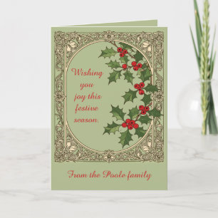 Holly-Berry Art-Nouveau Winter-Woodland Holiday Card