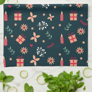 Holly Berry Art Pattern Christmas Art Candle Art C Tea Towel