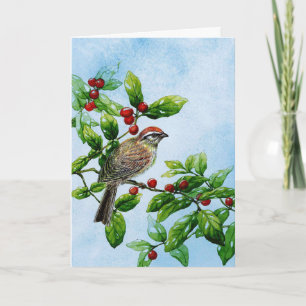 Holly berry bird sympathy greeting card