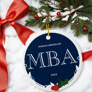Holly Berry Blue White MBA Graduation Name Year Ceramic Tree Decoration