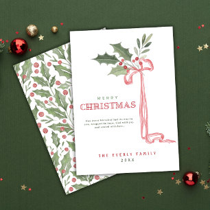  Holly Berry Bow Merry Christmas  Holiday Card