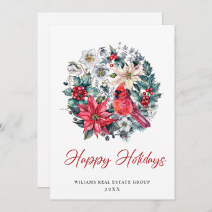 Holly Berry Cardinal  Christmas Corporate Greeting Holiday Card