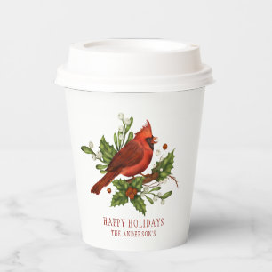 Holly Berry Cardinal Holiday Monogram Mistletoe Paper Cups