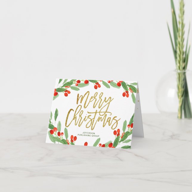 Holly Berry Christmas Corporate Business Holiday Card (Front)