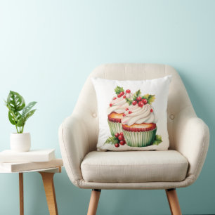 Holly Berry Christmas Cupcake Cushion