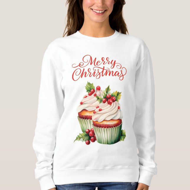 Holly Berry Christmas Cupcake Sweatshirt (Front)