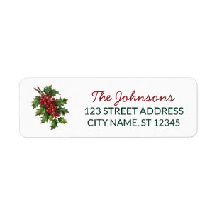 Holly Berry Christmas Family Name Return Address
