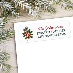 Holly Berry Christmas Family Name Return Address